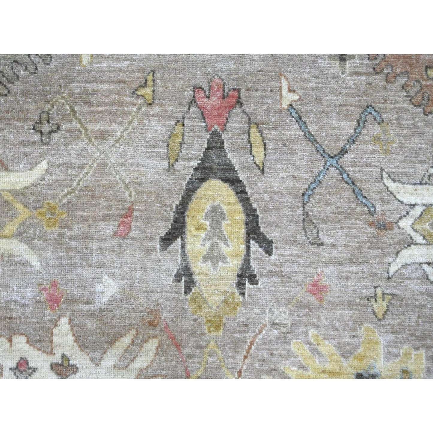 9'3"x12'2" Gray Peshawar with Serrated Gul Motif Hand Knotted Wool Rug