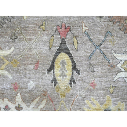 9'3"x12'2" Gray Peshawar with Serrated Gul Motif Hand Knotted Wool Rug