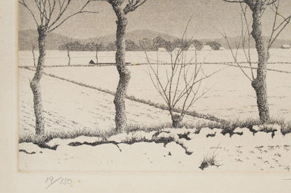Tanaka Ryohei Rice Ear Landscape Aquatint Print Framed with Autograph