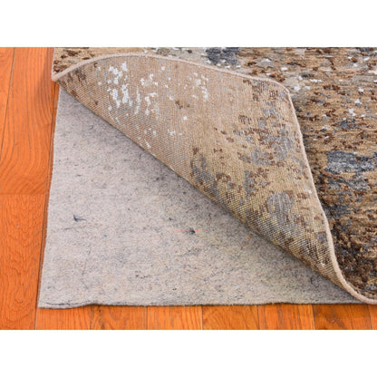 2'6"X10' Abstract Design Wool & Silk Hi-Low Pile Denser Weave Runner Rug