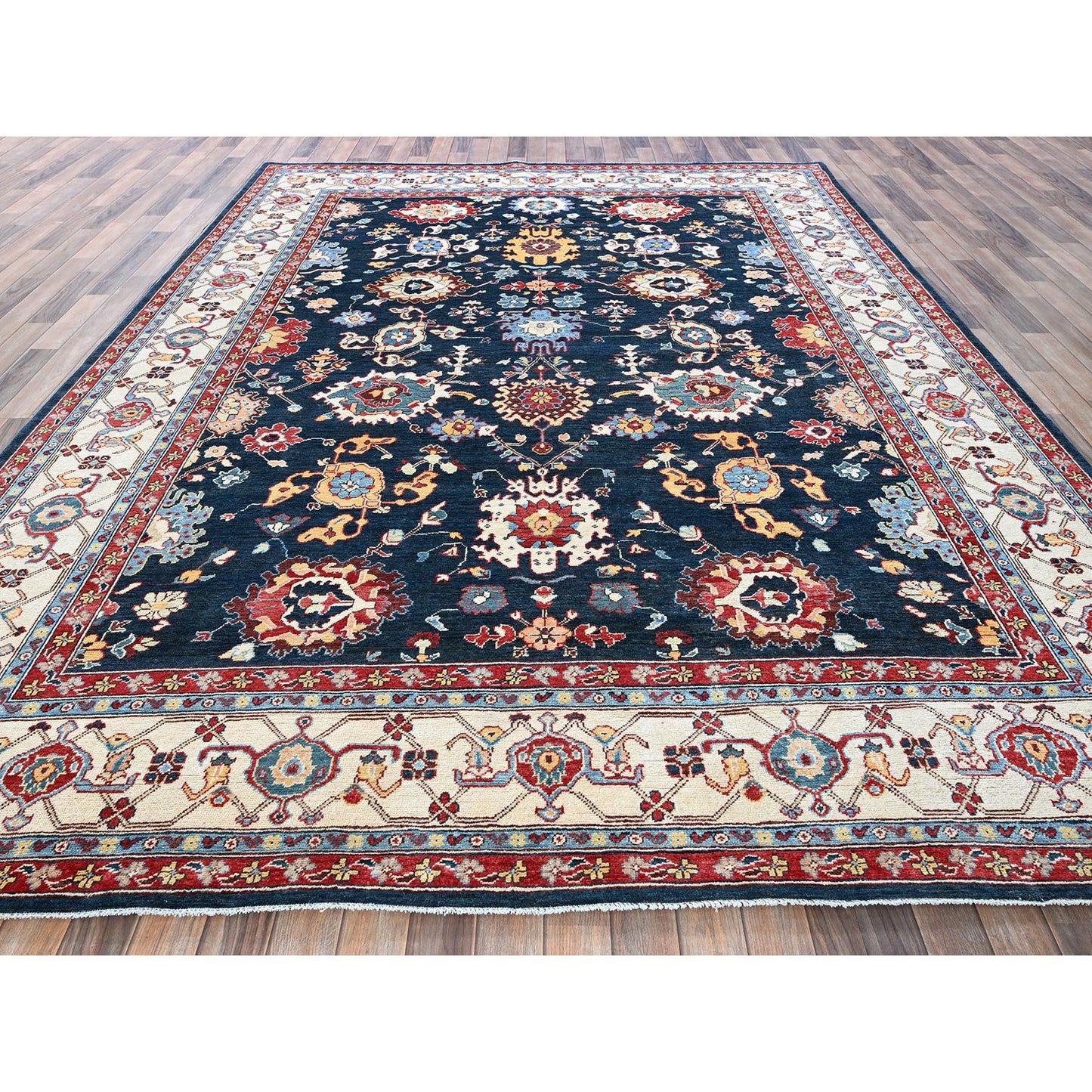 9'X11'7" Navy Afghan With Heris All Over Design Hand Knotted Soft Wool Rug