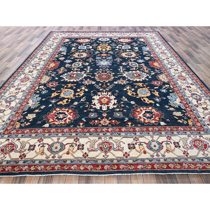 9'X11'7" Navy Afghan With Heris All Over Design Hand Knotted Soft Wool Rug