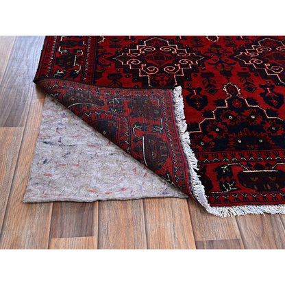 3'10"X5'7" Red Afghan Khamyab Geometric Design Hand Knotted Soft Wool Rug