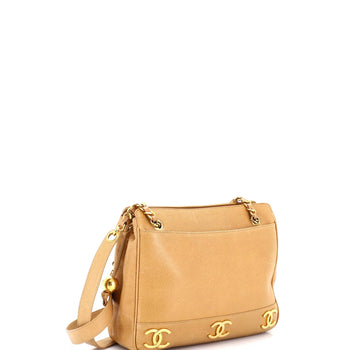 Chanel Vintage Metal Cc Shoulder Bag Caviar Small