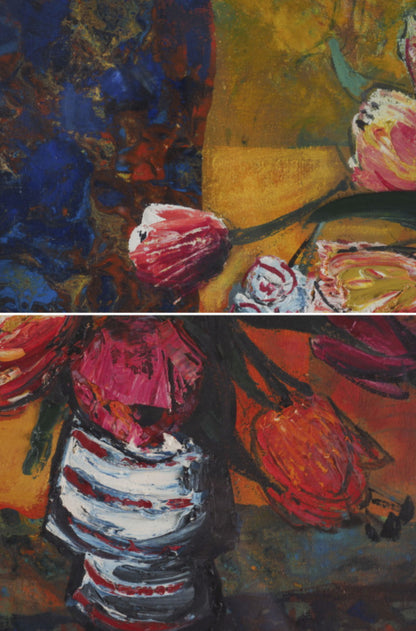 Rodolphe Caillaux Original Oil Painting Les Tulipes F8 Floral Still Life Signe