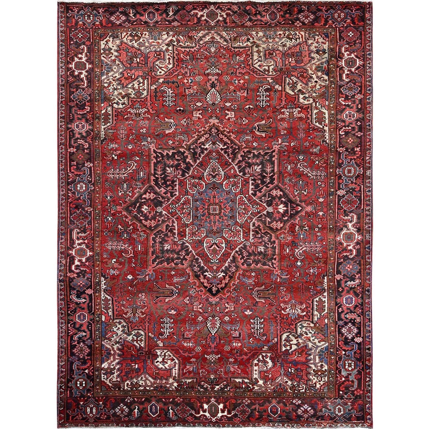 8'10"X11'10" Blush Red Vintage Zoroastrian Heris All Wool Hand Knotted Rug