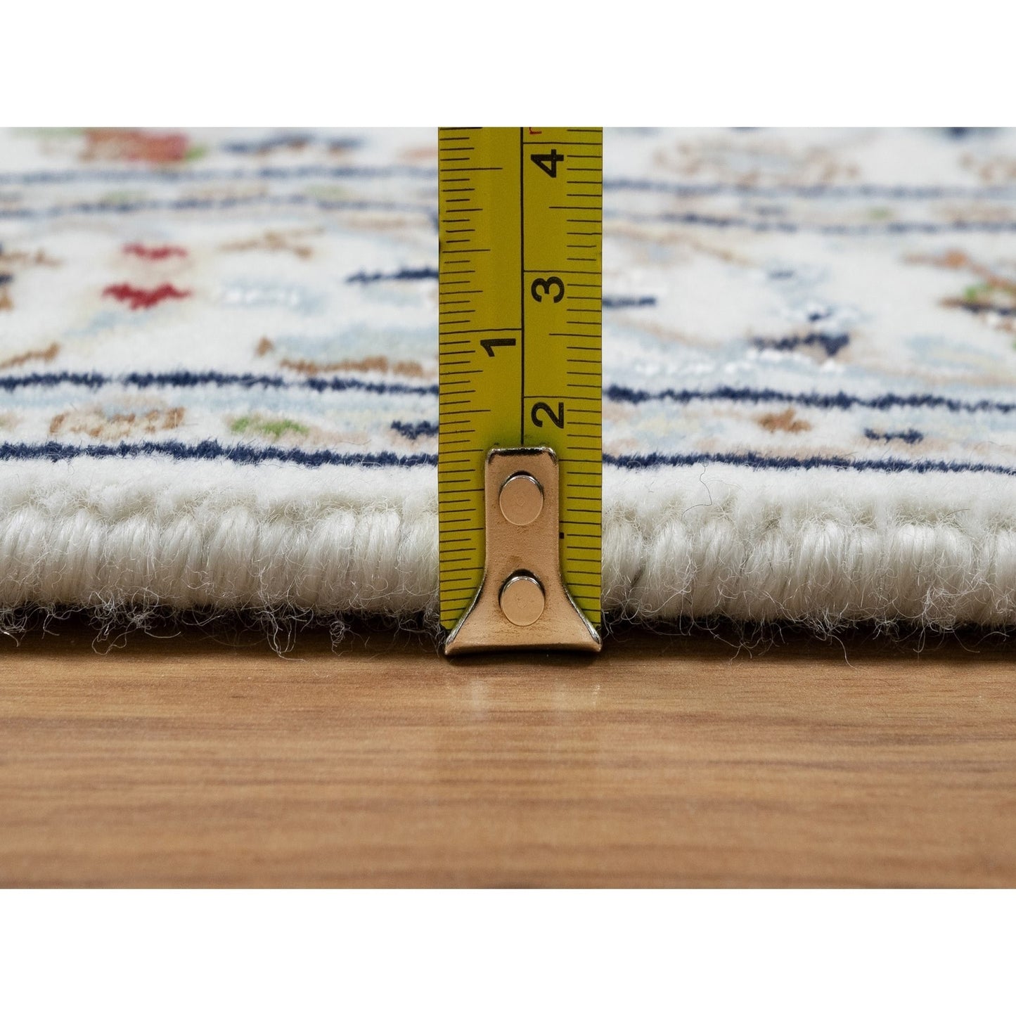 2'9"X14' White Wool And Silk Nain Flower Design Hand Knotted Runner Rug