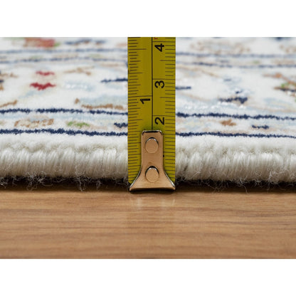 2'9"X14' White Wool And Silk Nain Flower Design Hand Knotted Runner Rug