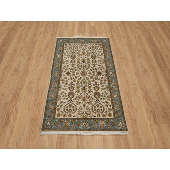 3'X5' Ivory 300 Kpsi New Zealand Wool Kishoon Design Hand Knotted Rug