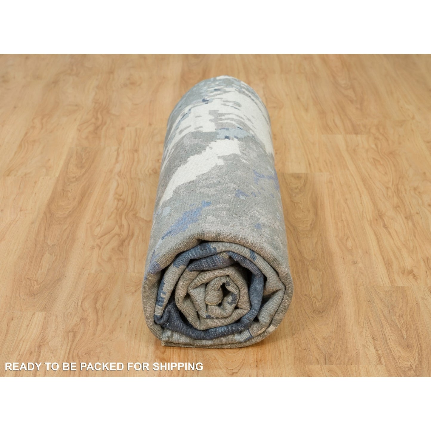 12'X12' Steel Blue Abstract Galaxy Wool And Silk Hand Knotted Round Rug