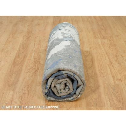 12'X12' Steel Blue Abstract Galaxy Wool And Silk Hand Knotted Round Rug