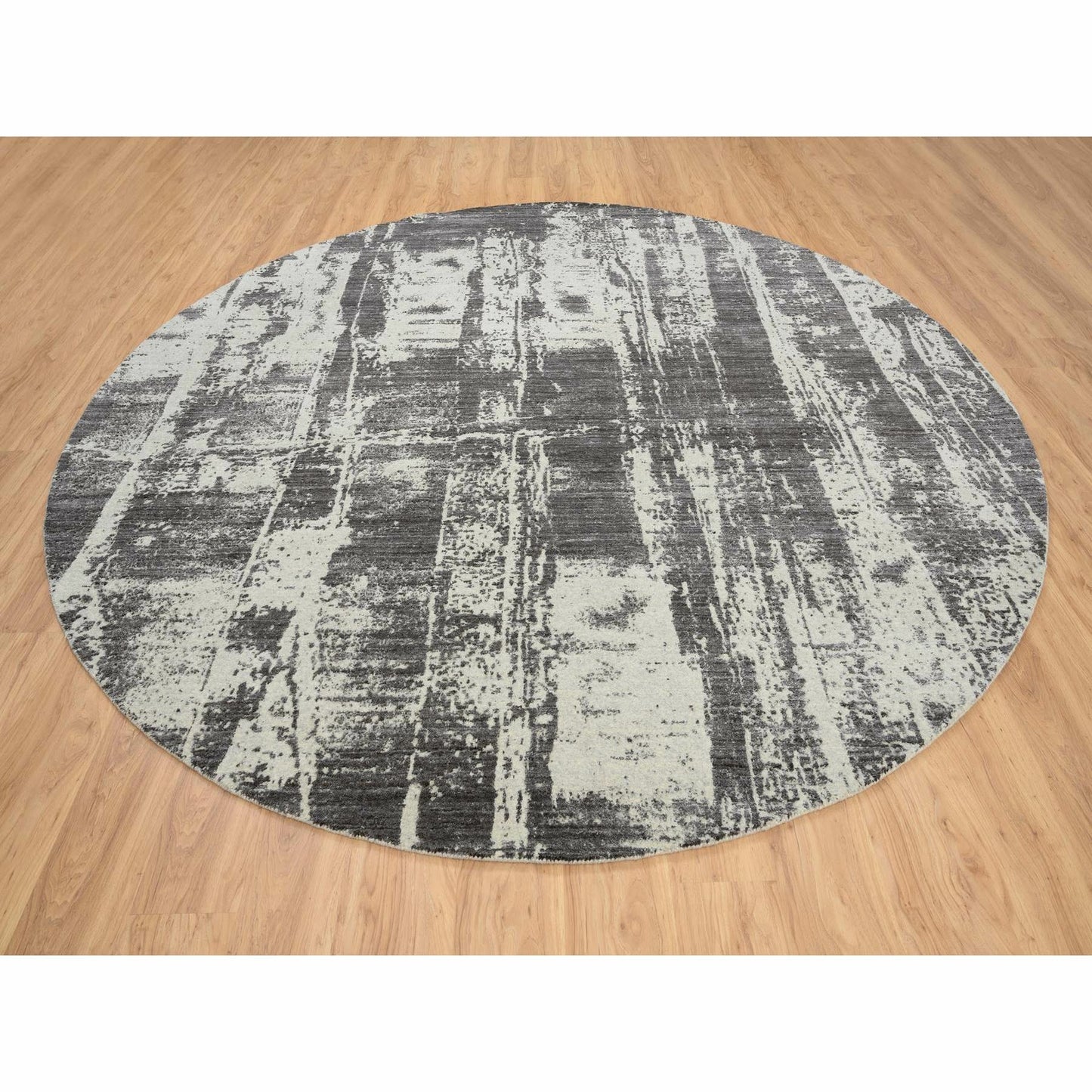 10'X10' Black Modern Design Wool And Silk Hand Loomed Round Rug