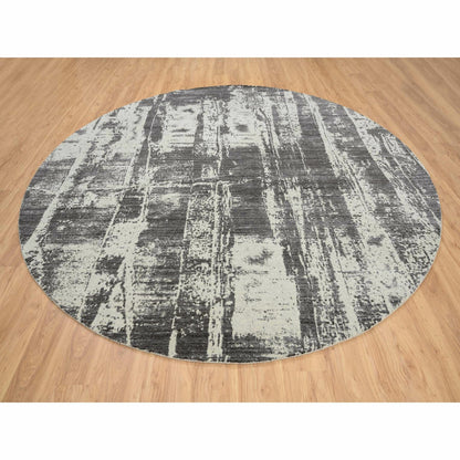 10'X10' Black Modern Design Wool And Silk Hand Loomed Round Rug