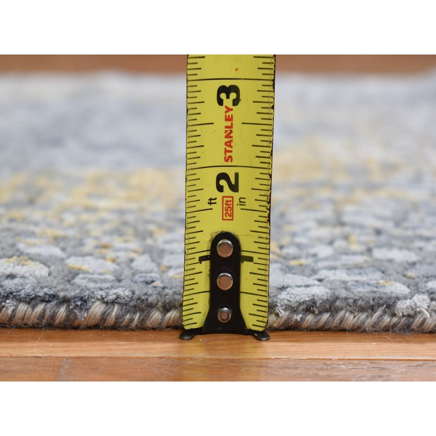 2'10"X6' Gray Broken Zoroastrian Wool And Silk Hand Knotted Runner Rug