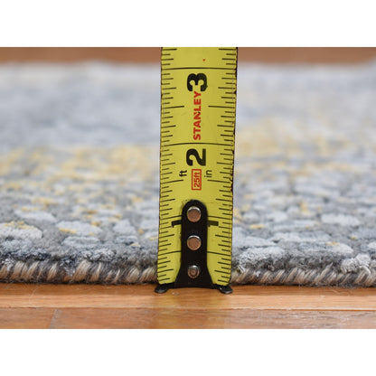 2'10"X6' Gray Broken Zoroastrian Wool And Silk Hand Knotted Runner Rug