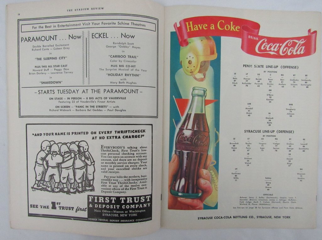 1950 Penn State Nittany Lions Vs. Syracuse College Football Program 137612