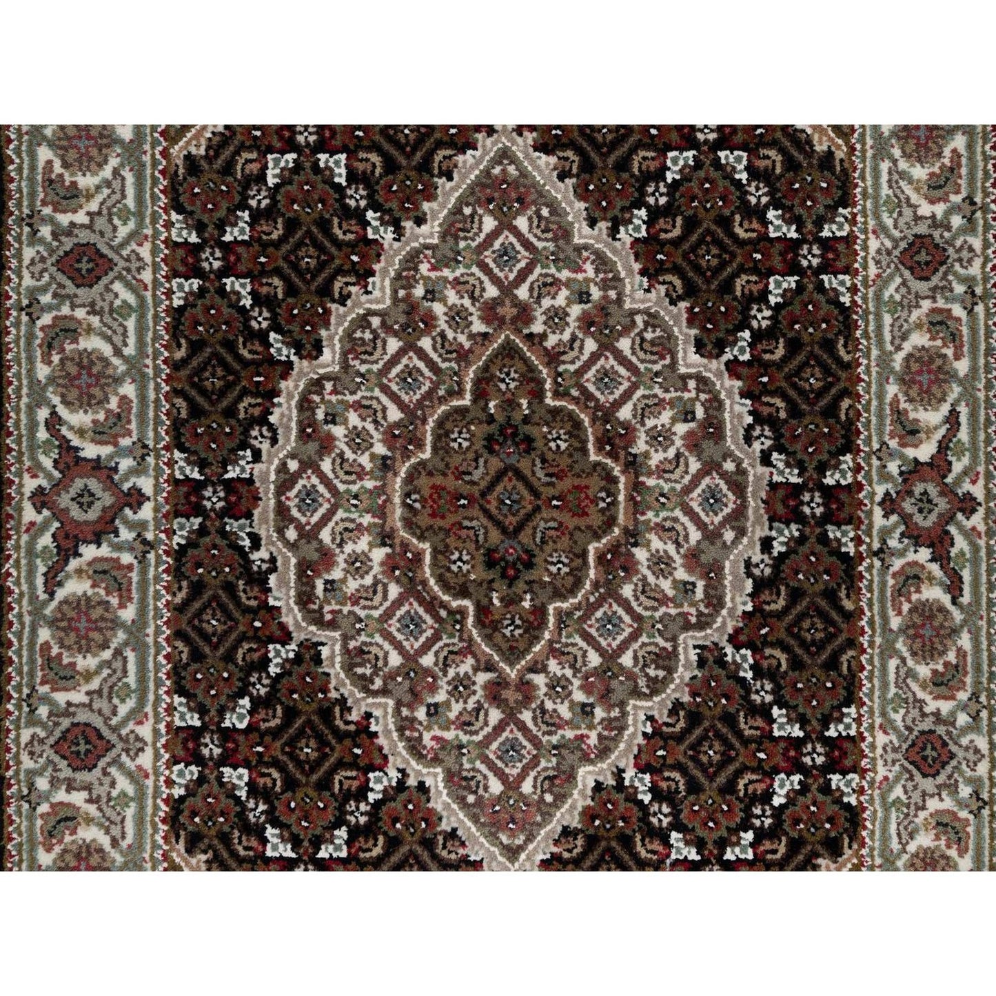 2'5"X4'8" Black Tebraz Mahi With Medallion Design Rug Wool Hand Knotted