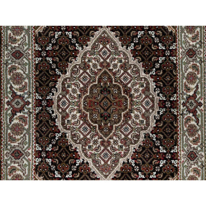 2'5"X4'8" Black Tebraz Mahi With Medallion Design Rug Wool Hand Knotted