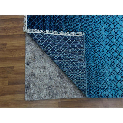 9'X11'7" Blue Pure Wool Hand Knotted Modern Chiaroscuro Collection Rug