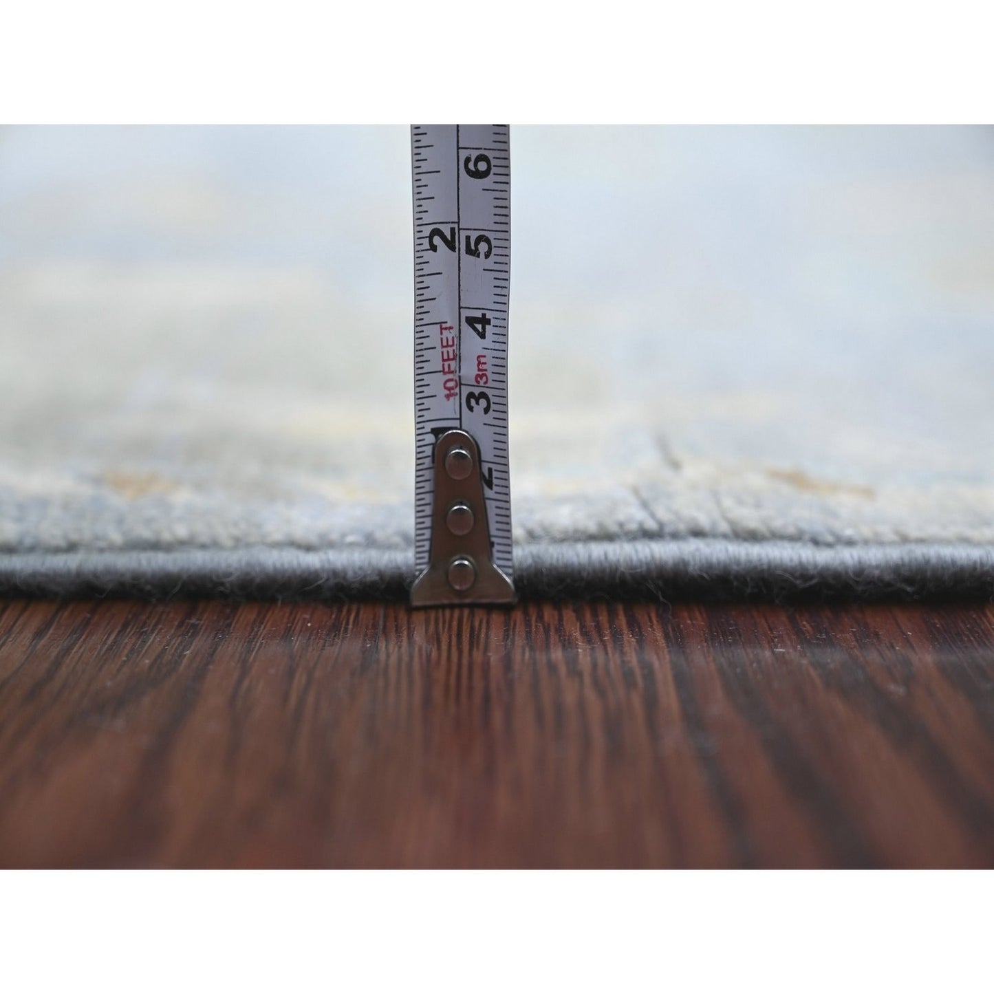3'10"x6' Flint Gray Hand Knotted Afghan Angora Oushak Leaf Design Wool Rug