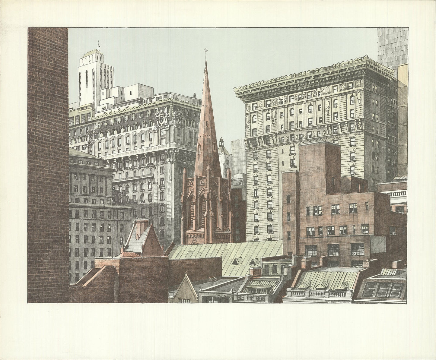 Richard Haas Trinity Church " Lithograph Contemporary Gray, Brown