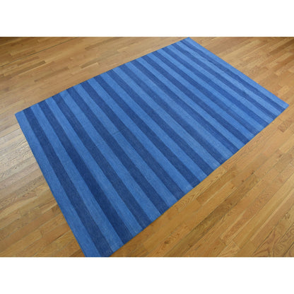 6'X9'3" Blue Pure Cotton Durie Kilim Flat Weave Hand Woven Reversible Rug