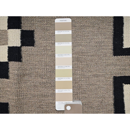 5'X7' Brown Pure Wool Rug American Geometric Design Flat Weave Hand Woven