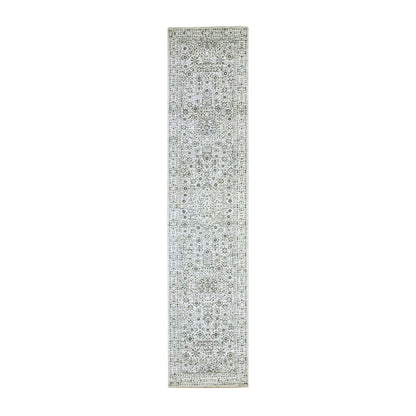 2'7"X12' Ivory Pre Historic Mamluk Design Hand Knotted Wool Runner Rug