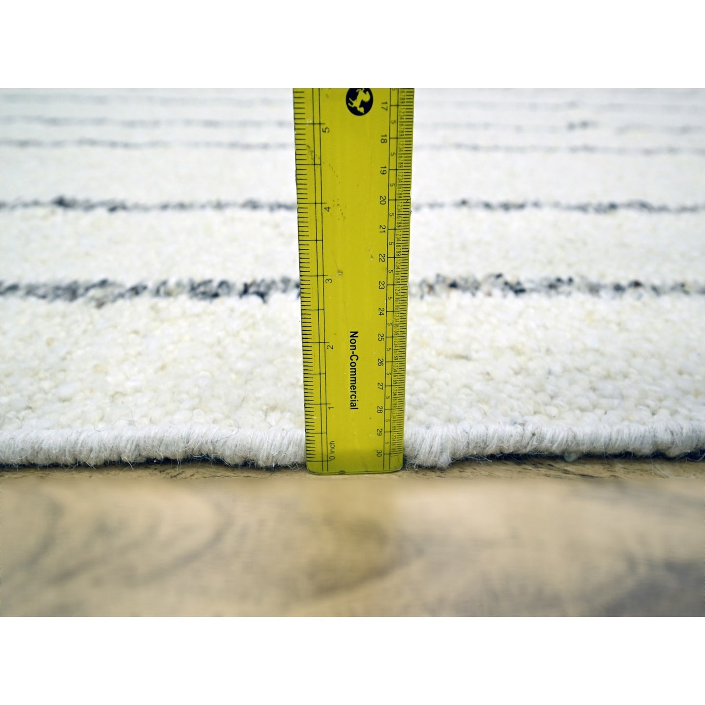 9'3"X12'1" White Moroccan Weave With Line Design Wool Hand Knotted Rug