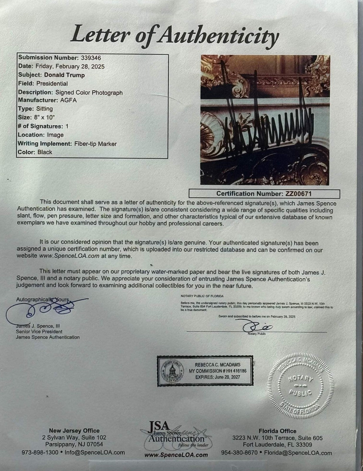 (JSA) Donald Trump Autographed 8x10 Framed Photo