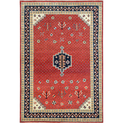 4'X5'9" Imperial Red Special Kazak Wool Hand Knotted Oriental Rug