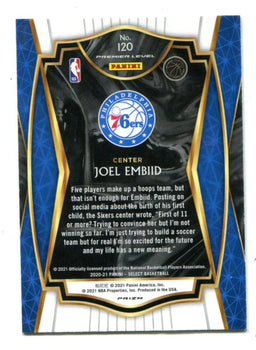 Joel Embiid 2021 Panini Select #120 Zebra Premier Level Card