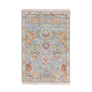 2'X3' Gray Sultanabad Reimagined 100% Wool Hand Knotted Mat Oriental Rug