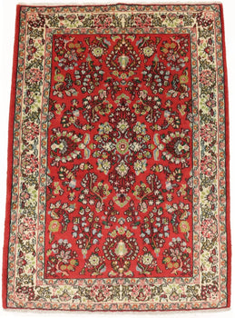 Hand-Knotted Vintage Red Floral 3'4X4'9 ft