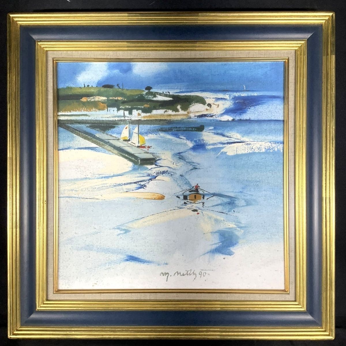 Original Oil Painting by Miroslav Netik Czech 1990 Seascape Harbor