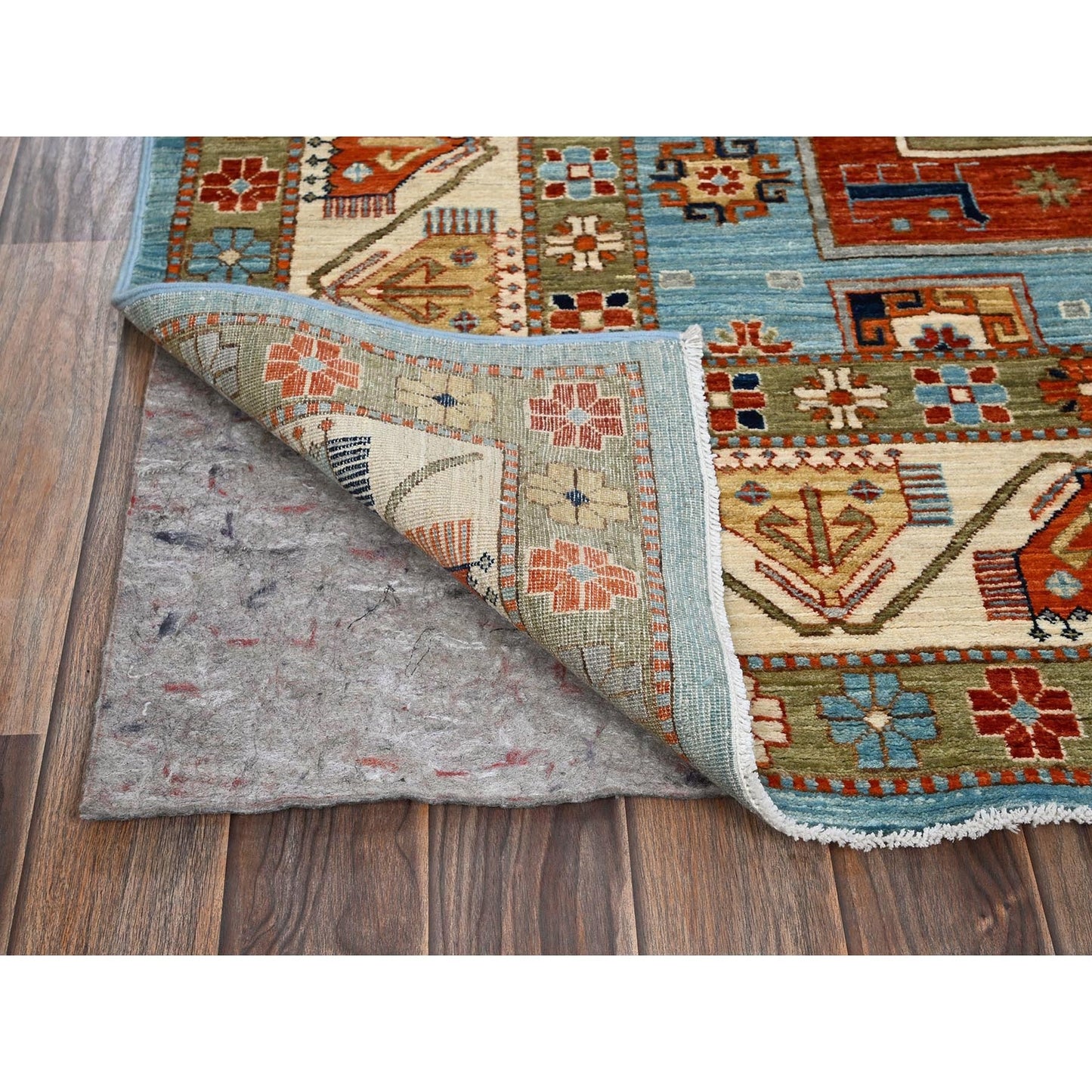 6'X8'6" Maya Blue Armenian Inspired Caucasian Design Wool Hand Knotted Rug
