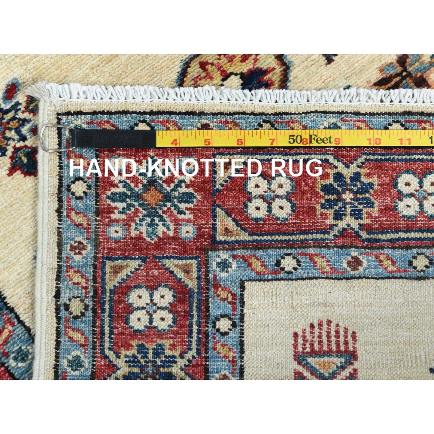 2'7"X8'6" Ivory Soft Wool Hand Knotted Afghan Super Kazak Runner Rug