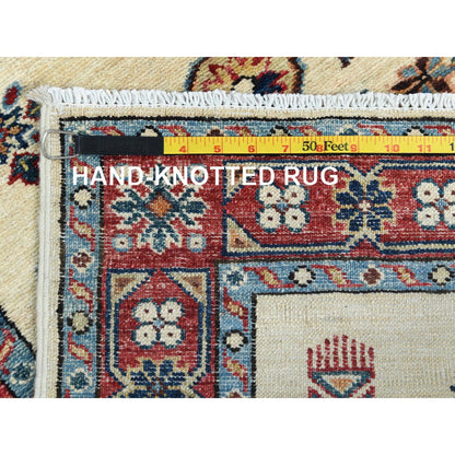 2'7"X8'6" Ivory Soft Wool Hand Knotted Afghan Super Kazak Runner Rug