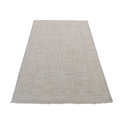4'X6' Beige Hand Knotted Washed Out Khotan Design Pure Wool Rug