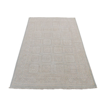 4'X6' Beige Hand Knotted Washed Out Khotan Design Pure Wool Rug