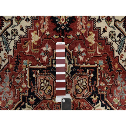 3'X5' Red Antiqued Heris Re-Creation Hand Knotted New Zealand Wool Rug