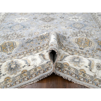 9'X11'10" Oxford Gray Hand Knotted Karajeh Design Soft Wool Oriental Rug
