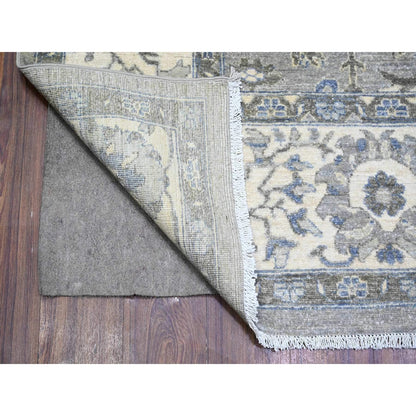 7'10"X9'9" Gray Heris Serrated Leaf Pattern Pure Wool Hand Knotted Rug