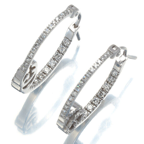 Gucci Earrings Gg Running Diamond Hoop 18K 750 White Gold