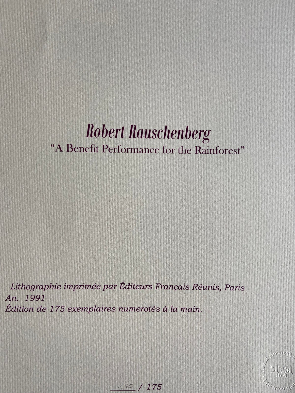 Robert Rauschenberg Lithograph Coa Numbered Certified Stamp