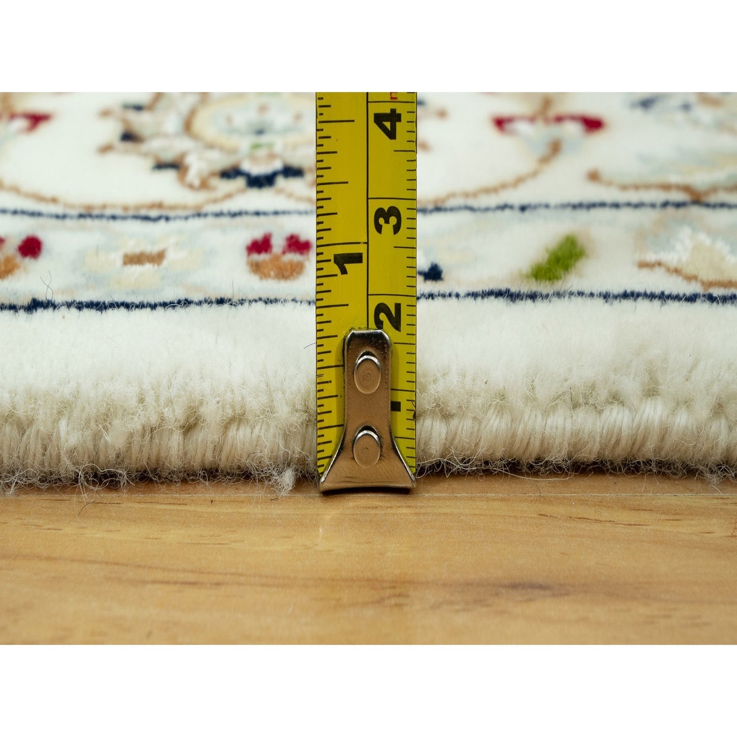 4'X4' Weathered White All Over Flower Design Hand Knotted Wool Square Rug