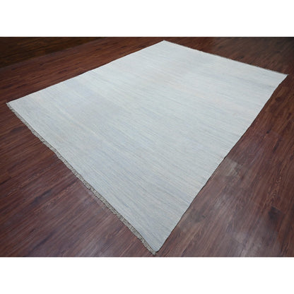 9'1"X12' Beau Blue Flat Weave Solid Design Hand Woven Hand Spun Wool Rug