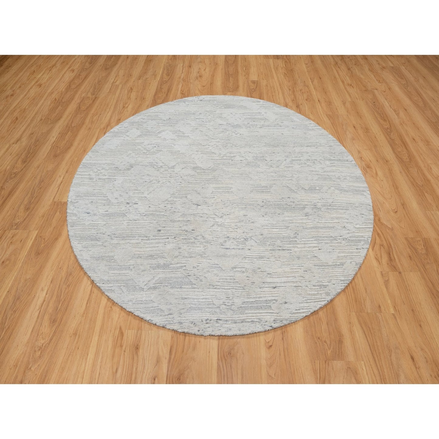 6'X6' Gray Modern Undyed Natural Wool Hand Knotted Round Oriental Rug