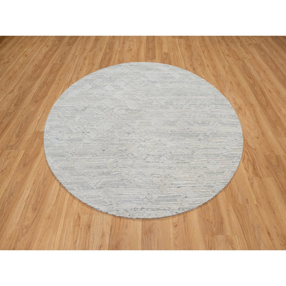 6'X6' Gray Modern Undyed Natural Wool Hand Knotted Round Oriental Rug