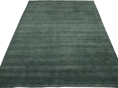 Solid Dark Green Hand-Loomed 9X12 Gabbeh Wool Rug